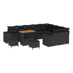 Pemberly Row 12 Pcs Garden Sofa Set With Cushions And Storage in Black