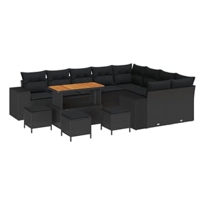 Pemberly Row 13 Pcs Garden Sofa Set With Cushions And Storage in Black
