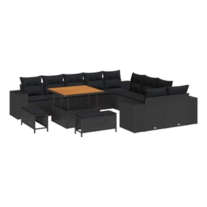 Pemberly Row 13 Pcs Poly Rattan Garden Sofa Set With Cushions in Black