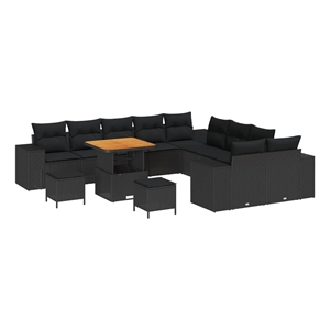 Pemberly Row 13 Pcs Poly Rattan Garden Sofa Set With Cushions in Black