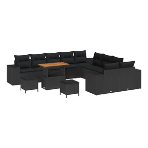 Pemberly Row 13 Pcs Poly Rattan Garden Sofa Set With Cushions in Black