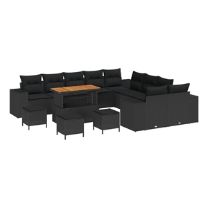 Pemberly Row 14 Pcs Poly Rattan Garden Sofa Set With Cushions in Black