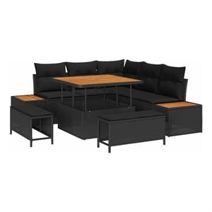 Pemberly Row 8 Pcs Poly Rattan Garden Sofa Set With Cushions in Black