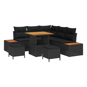 Pemberly Row 8 Pcs Poly Rattan Garden Sofa Set With Cushions in Black