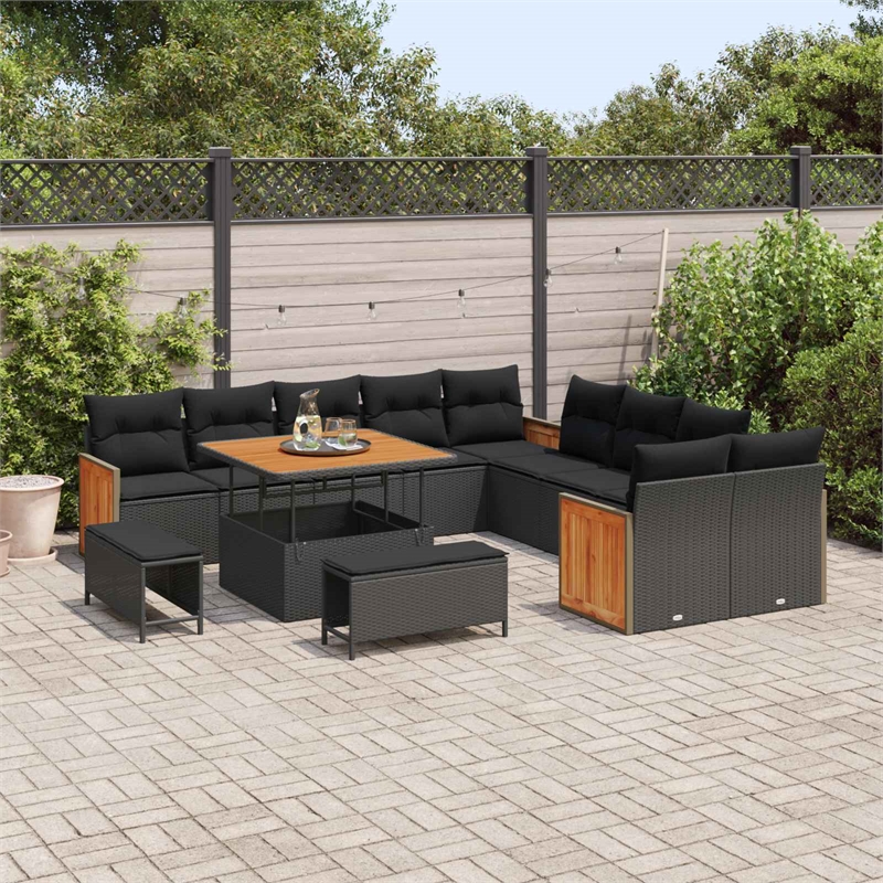 Pemberly Row 17 Pcs Poly Rattan Garden Sofa Set With Cushions in Black