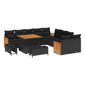 Pemberly Row 17 Pcs Poly Rattan Garden Sofa Set With Cushions in Black