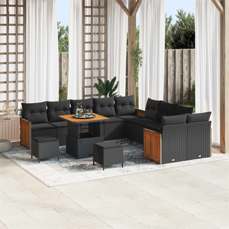 Pemberly Row 17 Pcs Poly Rattan Garden Sofa Set With Cushions in Black