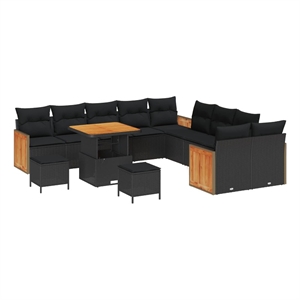 Pemberly Row 17 Pcs Poly Rattan Garden Sofa Set With Cushions in Black