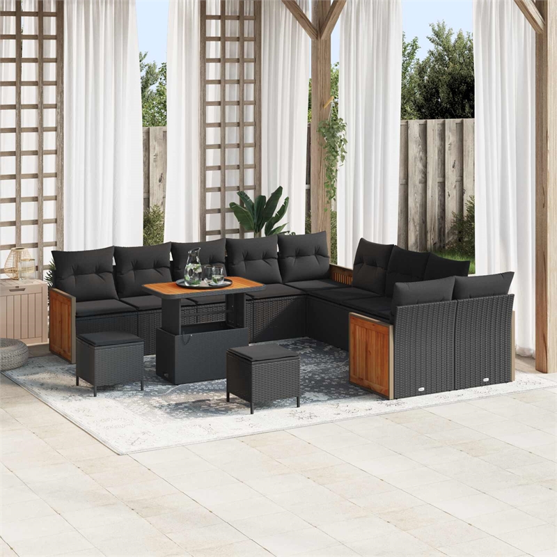 Pemberly Row 17 Pcs Poly Rattan Garden Sofa Set With Cushions in Black
