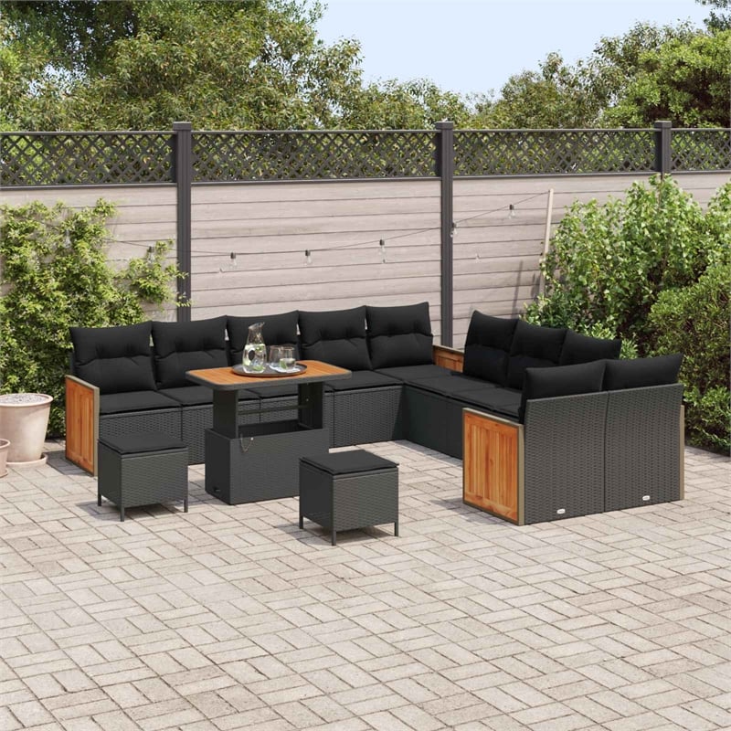 Pemberly Row 17 Pcs Poly Rattan Garden Sofa Set With Cushions in Black