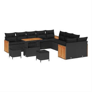 Pemberly Row 17 Pcs Poly Rattan Garden Sofa Set With Cushions in Black