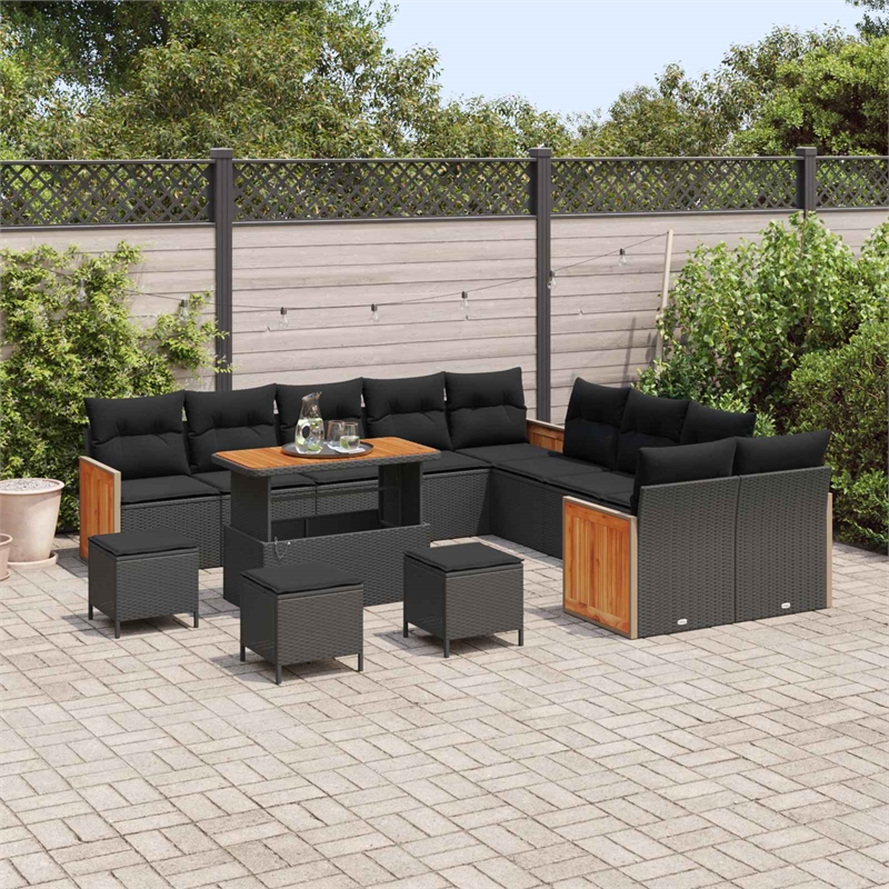 Pemberly Row 18 Pcs Poly Rattan Garden Sofa Set With Cushions in Black