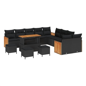 Pemberly Row 18 Pcs Poly Rattan Garden Sofa Set With Cushions in Black