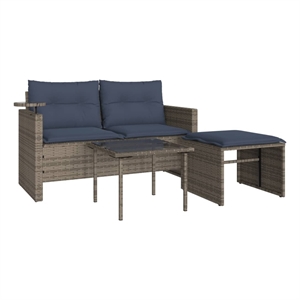 Pemberly Row 2-Seater PE Rattan Patio Sofa Set With Adjustable Feet in Gray