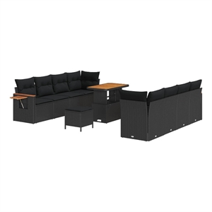 Pemberly Row 12 Pcs Poly Rattan Garden Sofa Set With Cushions in Black