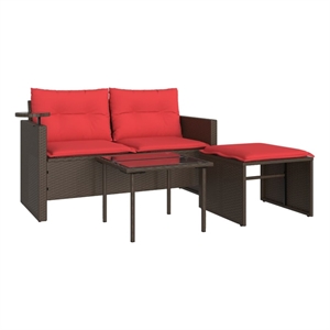 Pemberly Row 2-Seater Poly Rattan Patio Sofa Set With Adjustable Feet in Brown