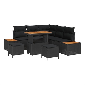 Pemberly Row 8 Pcs Poly Rattan Garden Sofa Set With Cushions in Black