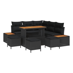 Pemberly Row 9 Pcs Poly Rattan Garden Sofa Set With Cushions in Black