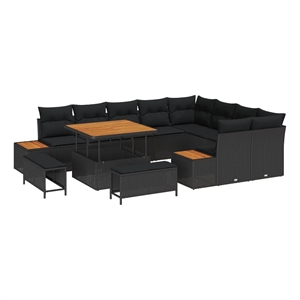 Pemberly Row 12 Pcs Poly Rattan Garden Sofa Set With Cushions in Black