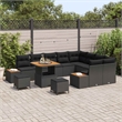 Pemberly Row 12 Pcs Poly Rattan Garden Sofa Set With Cushions in Black