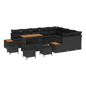 Pemberly Row 13 Pcs Poly Rattan Garden Sofa Set With Cushions in Black