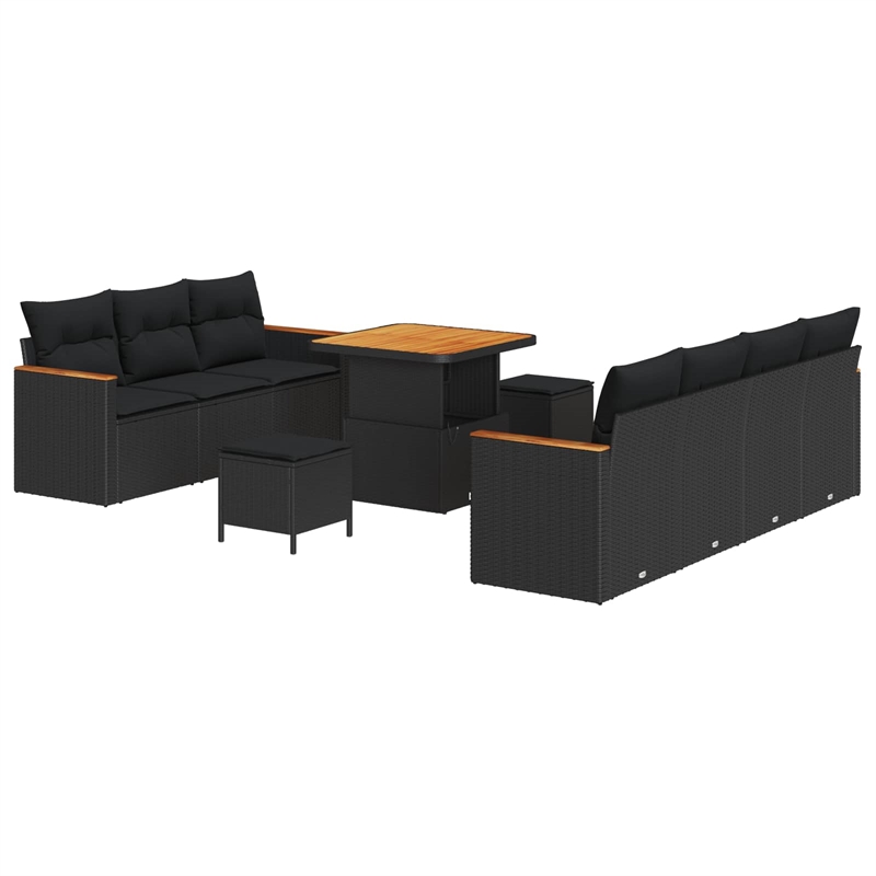 Pemberly Row 14 Pcs Poly Rattan Garden Sofa Set With Cushions in Black