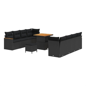 Pemberly Row 12 Pcs Poly Rattan Garden Sofa Set With Cushions in Black