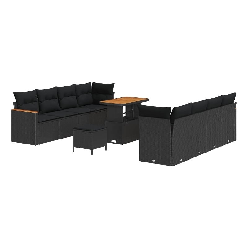Pemberly Row 12 Pcs Poly Rattan Garden Sofa Set With Cushions in Black