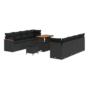 Pemberly Row 12 Pcs Poly Rattan Garden Sofa Set With Cushions in Black