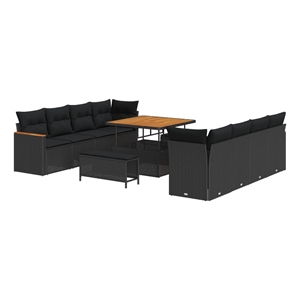 Pemberly Row 12 Pcs Poly Rattan Garden Sofa Set With Cushions in Black