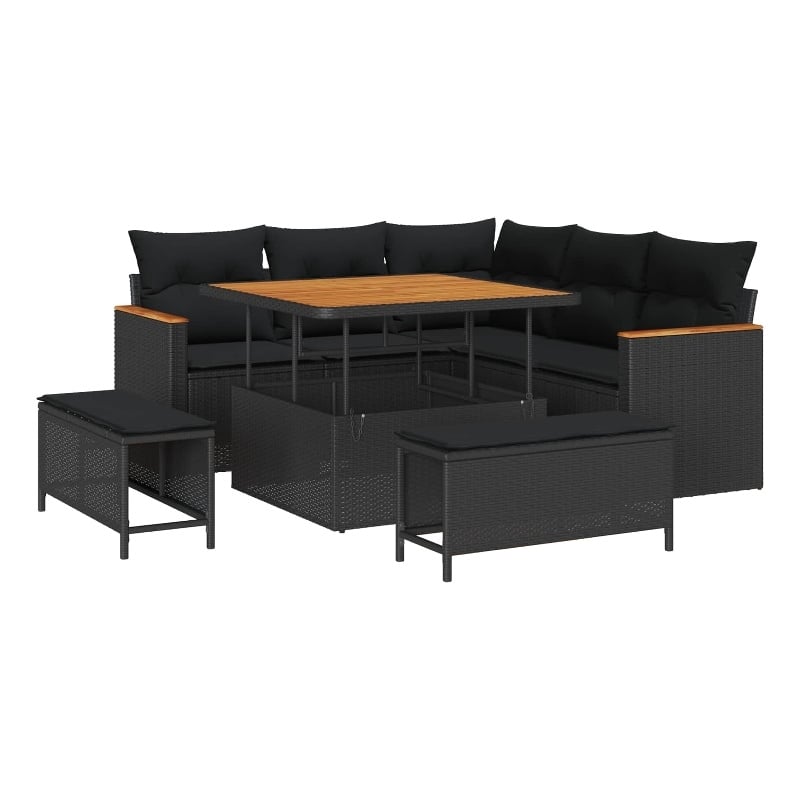 Pemberly Row 8 Pcs Poly Rattan Garden Sofa Set With Cushions in Black