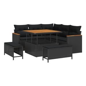 Pemberly Row 8 Pcs Poly Rattan Garden Sofa Set With Cushions in Black