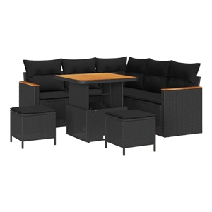 Pemberly Row 8 Pcs Poly Rattan Garden Sofa Set With Cushions in Black