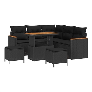 Pemberly Row 8 Pcs Poly Rattan Garden Sofa Set With Cushions in Black