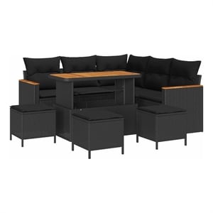 Pemberly Row Poly Rattan Garden Sofa Set With Cushions And Storage in Black