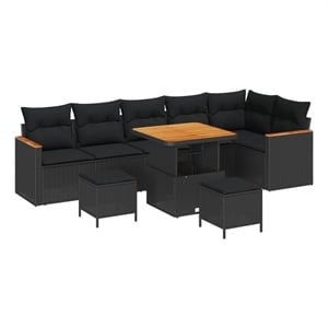 Pemberly Row 9 Pcs Poly Rattan Garden Sofa Set With Cushions in Black