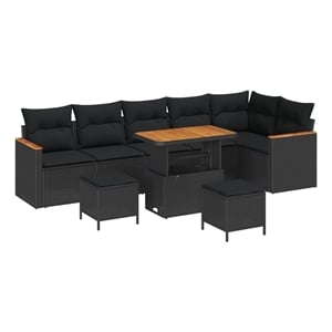 Pemberly Row Poly Rattan Garden Sofa Set With Cushions And Storage in Black