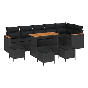 Pemberly Row 10 Pcs Poly Rattan Garden Sofa Set With Cushions in Black