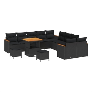 Pemberly Row 13 Pcs Poly Rattan Garden Sofa Set With Cushions in Black