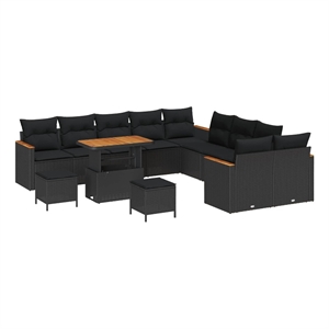 Pemberly Row 13 Pcs Poly Rattan Garden Sofa Set With Cushions in Black