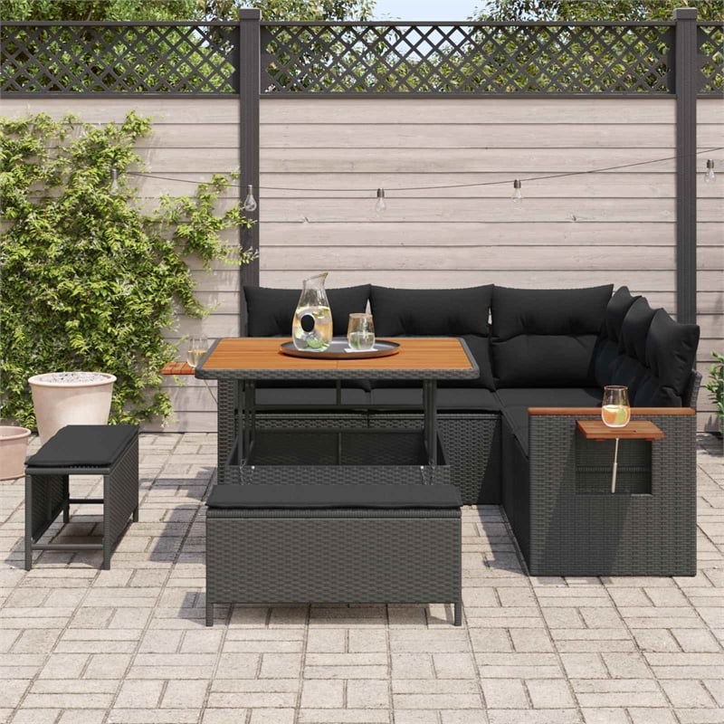 Pemberly Row 9 Pcs Poly Rattan Garden Sofa Set With Cushions in Black