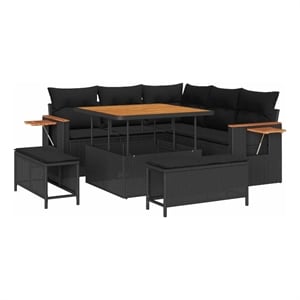 Pemberly Row 9 Pcs Poly Rattan Garden Sofa Set With Cushions in Black