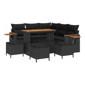 Pemberly Row 10 Pcs Poly Rattan Garden Sofa Set With Cushions in Black