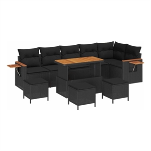 Pemberly Row 12 Pcs Poly Rattan Garden Sofa Set With Cushions in Black