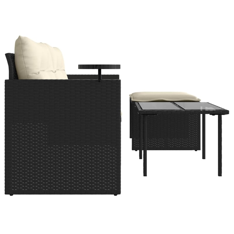Pemberly Row 2-Seater PE Rattan Garden Sofa Set Adjustable Feet in Black