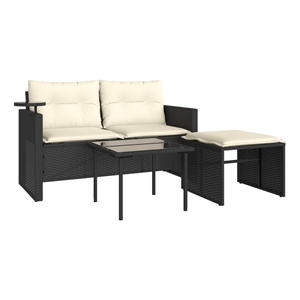 Pemberly Row 2-Seater PE Rattan Garden Sofa Set Adjustable Feet in Black