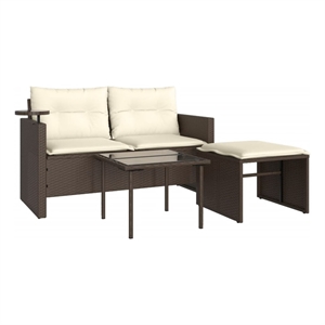 Pemberly Row Contemporary Garden Sofa Set in Brown And Cream