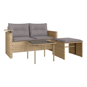 Pemberly Row 2-Seater PE Rattan Garden Sofa Set in Beige And Light Gray