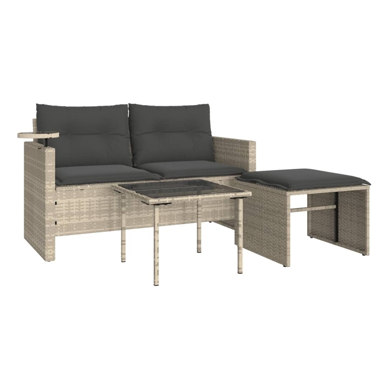 Pemberly Row Medium Modular PE Rattan Garden Sofa Set in Light Gray