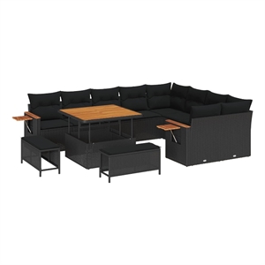 Pemberly Row 13 Pcs Poly Rattan Garden Sofa Set With Cushions in Black